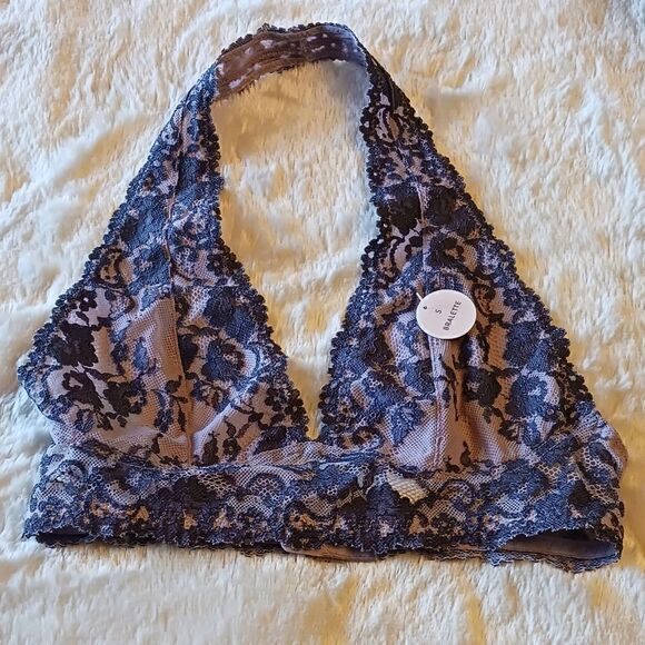 Forever 21 Halter Lace Bralette Mauve Charcoal Sz Small NWT - Picture 1 of 7